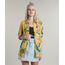 Camisa-Feminina-Estampada-Tropical-com-Fenda-Manga-Curta-Amarela-9644889-Amarelo_1