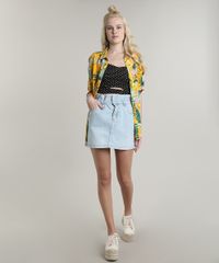 Camisa-Feminina-Estampada-Tropical-com-Fenda-Manga-Curta-Amarela-9644889-Amarelo_3