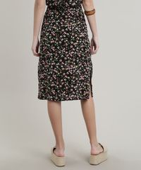 Saia-Feminina-Midi-Estampada-Floral-com-Botoes-e-Bolsos-Preto-9766015-Preto_2