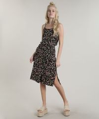 Saia-Feminina-Midi-Estampada-Floral-com-Botoes-e-Bolsos-Preto-9766015-Preto_3