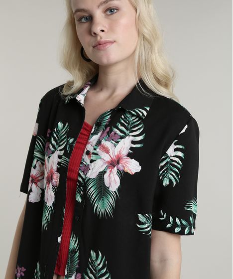 camisa floral feminina manga curta