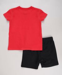 Conjunto-Infantil-Carros-de-Camiseta-Manga-Curta-Vermelha---Bermuda-em-Moletom-Preta-8664325-Preto_2