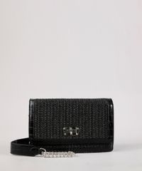Bolsa-Feminina-Transversal-Pequena-Croco-com-Palha-e-Alca-Corrente-Preto-9604651-Preto_1