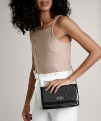 Bolsa-Feminina-Transversal-Pequena-Croco-com-Palha-e-Alca-Corrente-Preto-9604651-Preto_2