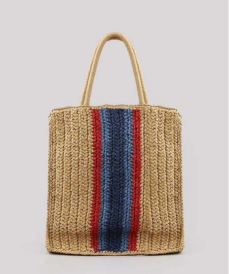 Bolsa-Feminina-Tote-Grande-com-Palha-e-Listras-Bege-9602433-Bege_1