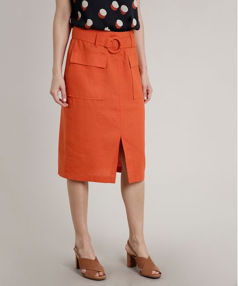 Saia-Feminina-Midi-em-Linho-com-Fenda-e-Cinto-Cobre-9541212-Cobre_1