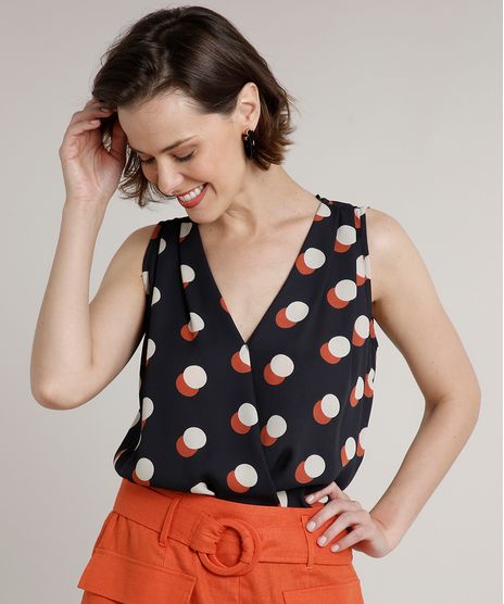 Body-Feminino-Bluse-Transpassado-Estampado-de-Poa-Sem-Manga-Decote-V-Preto-9610160-Preto_1