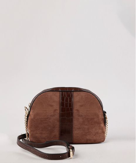 Bolsa-Feminina-Transversal-Pequena-em-Suede-com-Recortes-Marrom-9604668-Marrom_1