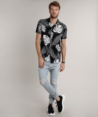 Camisa-Masculina-Tradicional-Estampada-de-Folhagem-Manga-Curta-Preta-9639679-Preto_3