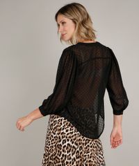 Blusa-Feminina-Ampla-Texturizado-Manga-7-8-Decote-V-Preta-9647697-Preto_2