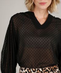 Blusa-Feminina-Ampla-Texturizado-Manga-7-8-Decote-V-Preta-9647697-Preto_4