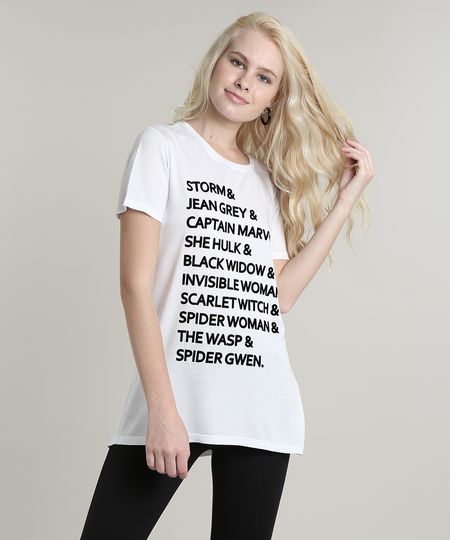 Blusa-Feminina-Heroinas-da-Marvel-Alongada-Manga-Curta-Decote-Redondo-Branca-9700800-Branco_1 Blusa-Feminina-Heroinas-da-Marvel-Alongada-Manga-Curta-Decote-Redondo-Branca-9700800-Branco_1