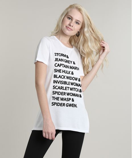 Blusa-Feminina-Heroinas-da-Marvel-Alongada-Manga-Curta-Decote-Redondo-Branca-9700800-Branco_1