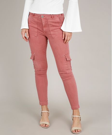 Calca-de-Sarja-Feminina-Skinny-Cargo-Rose-9676275-Rose_1