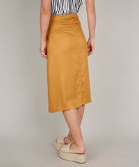 Saia-Feminina-Midi-Evase-com-Fenda-e-Bolsos-Mostarda-9676274-Mostarda_2
