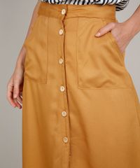 Saia-Feminina-Midi-Evase-com-Fenda-e-Bolsos-Mostarda-9676274-Mostarda_4
