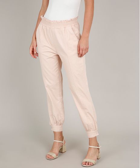 Calca-de-Sarja-Feminina-Jogger-com-Bolsos-Rosa-Claro-9756596-Rosa_Claro_1