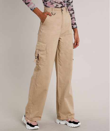 Calca-de-Sarja-Feminina-Baggy-Cargo-com-Argola-Bege-9669108-Bege_2