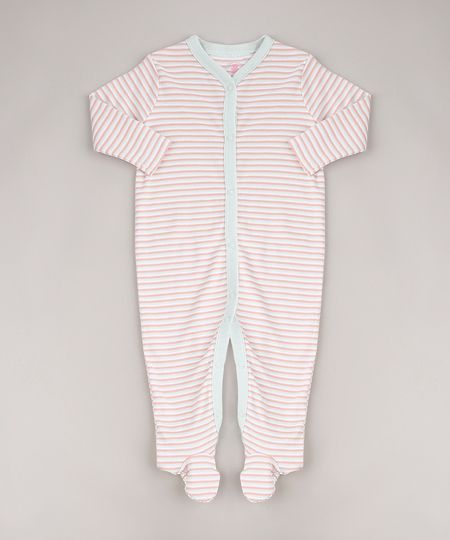 Macacão Infantil Listrado Manga Longa Verde Claro - 3-6 Menor preço em Macacão Infantil Listrado Manga Longa Verde Claro - 3-6