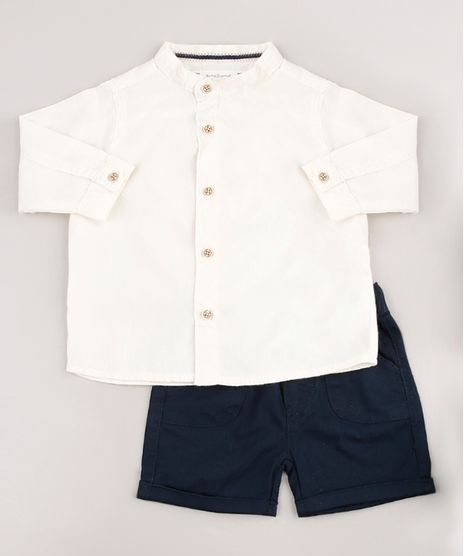 Conjunto-Infantil-de-Camisa-Manga-Longa-Bege-Claro---Bermuda-em-Sarja-Azul-Marinho-9676967-Azul_Marinho_1