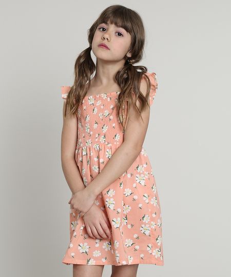 Vestido-Infantil-Estampado-Floral-com-Babado-Sem-Manga-Coral-9560187-Coral_1
