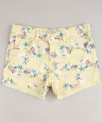 Short-de-Sarja-Infantil-Estampado-Floral-com-Barra-Desfiada-Amarela-9672531-Amarelo_1