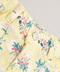 Short-de-Sarja-Infantil-Estampado-Floral-com-Barra-Desfiada-Amarela-9672531-Amarelo_3