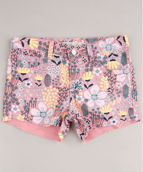 Short-de-Sarja-Infantil-Estampado-Floral-com-Barra-Desfiada-Rosa-9672530-Rosa_1