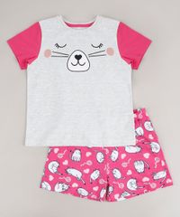 Pijama-Infantil-Gatinho-Estampado-Manga-Curta--Cinza-Mescla-Claro-9641228-Cinza_Mescla_Claro_1