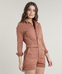 Macaquinho-de-Sarja-Feminino-com-Bolsos-e-Cinto-Manga-Longa-Marrom-9754217-Marrom_1
