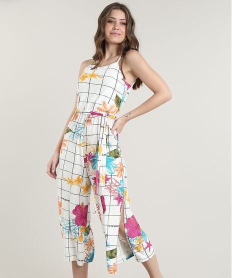Macacao-Feminino-Pantacourt-Estampado-Quadriculado-Floral-Alca-Fina-Branco-9704058-Branco_1