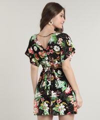 Vestido-Feminino-Curto-Estampado-Floral-com-Faixa-para-Amarrar-Manga-Curta-Preto-9640592-Preto_2