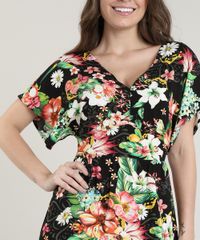Vestido-Feminino-Curto-Estampado-Floral-com-Faixa-para-Amarrar-Manga-Curta-Preto-9640592-Preto_4