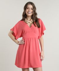Vestido-Feminino-Curto-com-Faixa-para-Amarrar-Manga-Curta-Coral-9640593-Coral_1