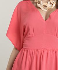 Vestido-Feminino-Curto-com-Faixa-para-Amarrar-Manga-Curta-Coral-9640593-Coral_4