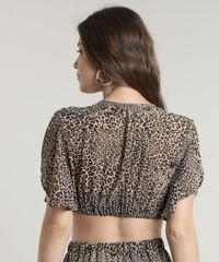 Blusa-Feminina-Cropped-Estampada-Animal-Print-com-No-Manga-Curta-Decote-V-Bege-Escuro-9640600-Bege_Escuro_2