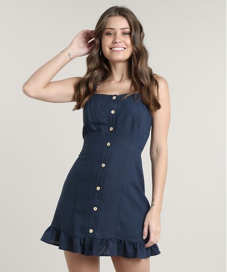 Vestido-Feminino-Curto-com-Linho-e-Botoes-Alca-Media-Azul-Marinho-9670979-Azul_Marinho_1