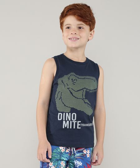 Regata Infantil Dinossauro Azul Marinho - 10 Menor preço em Regata Infantil Dinossauro Azul Marinho - 10