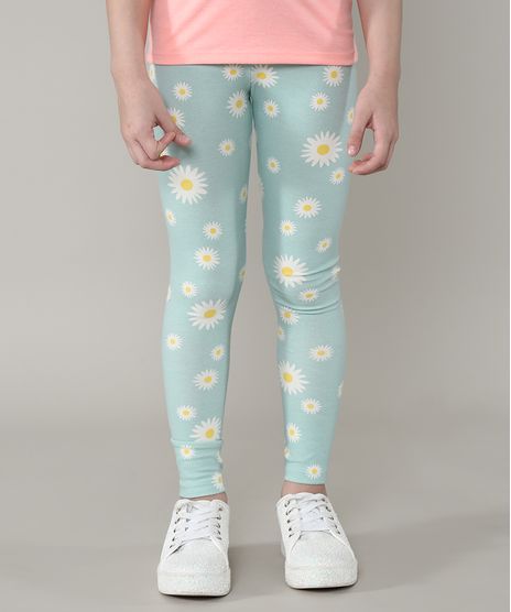 Calca-Legging-Infantil-Estampada-de-Margaridas--Verde-Claro-9610886-Verde_Claro_1