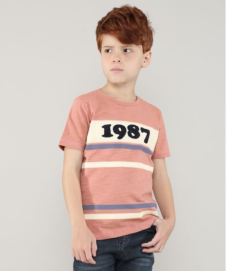 Camiseta-Infantil--1987--com-Listras-Manga-Curta-Gola-Careca-Cobre-9681264-Cobre_1