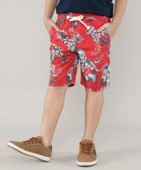Bermuda-de-Sarja-Infantil-Estampada-de-Folhagem-com-Cordao-Vermelha-9690565-Vermelho_1
