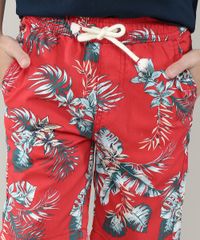 Bermuda-de-Sarja-Infantil-Estampada-de-Folhagem-com-Cordao-Vermelha-9690565-Vermelho_4