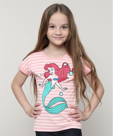Blusa-Infantil-Pequena-Sereia-Ariel-com-Listras-Manga-Curta-Rosa-9691094-Rosa_1