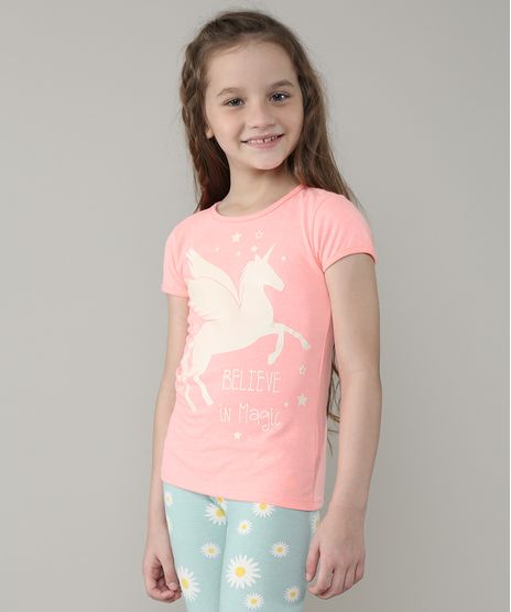 Blusa-Infantil-Unicornio-com-Glitter-Manga-Curta-Rosa-Neon-9657894-Rosa_Neon_1
