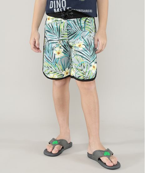 Bermuda-Surf-Infantil-Estampada-de-Folhagens---Cinza-9559558-Cinza_1
