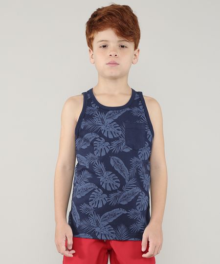 Regata-Infantil-Estampada-de-Folhagem-com-Bolso-Azul-Marinho-9701535-Azul_Marinho_1