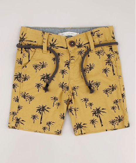 Bermuda-de-Sarja-Infantil-Estampada-de-Coqueiros-com-Cordao-Mostarda-9684473-Mostarda_1