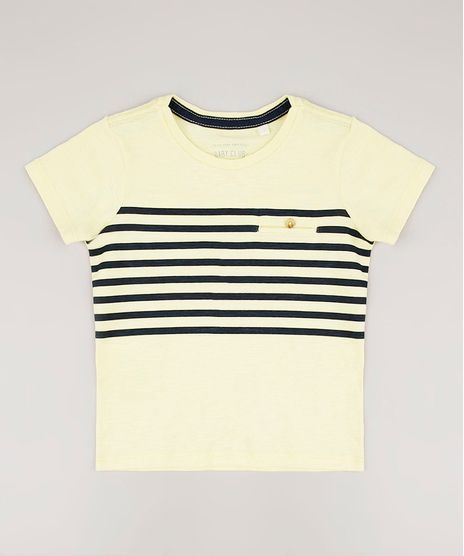 Camiseta-Infantil-com-Bolso-e-Listras-Manga-Curta-Amarela-Claro-9537827-Amarelo_Claro_1
