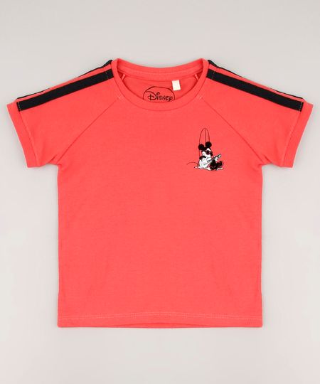 Camiseta-Infantil-Mickey-com-Faixas-Laterais-Manga-Curta-Coral-9672266-Coral_1