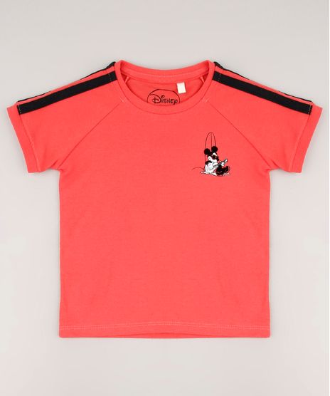 Camiseta-Infantil-Mickey-com-Faixas-Laterais-Manga-Curta-Coral-9672266-Coral_1